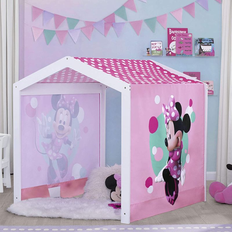 Photo 1 of **MISSING HARDWARE* MINOR SCRATCHES* Disney Minnie Mouse Indoor Playhouse with Fabric Tent for Boys and Girls by Delta Children, Great Sleep or Play Area for Kids - Fits Toddler Bed
