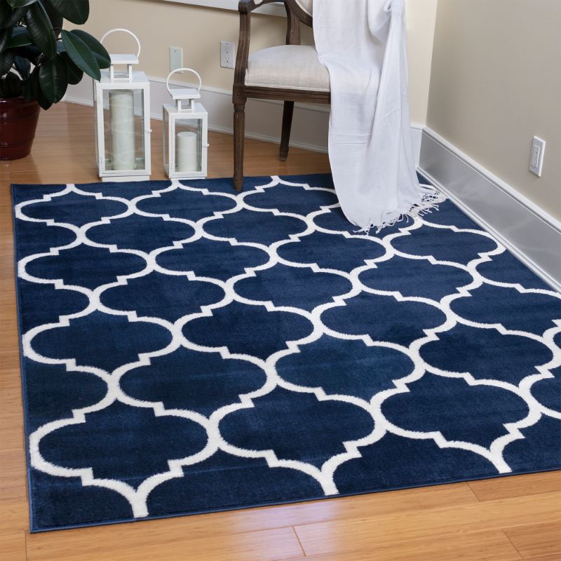 Photo 1 of -NEEDS CLEANING
Ottomanson Royal Moroccan Trellis Area Rug, Navy Blue, 5'3"X7'

