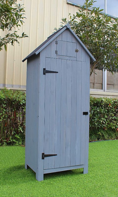 Photo 1 of ***INCOMPLETE, HARDWARE LOOSE IN BOX*** Hanover HANWS0102-GRY, 3 Shelves and Locking Latch in Gray 2.5 W x 1.7 D x 5.8 Ft. H Outdoor Wooden Storage Shed with Pitched Roof, Grey
