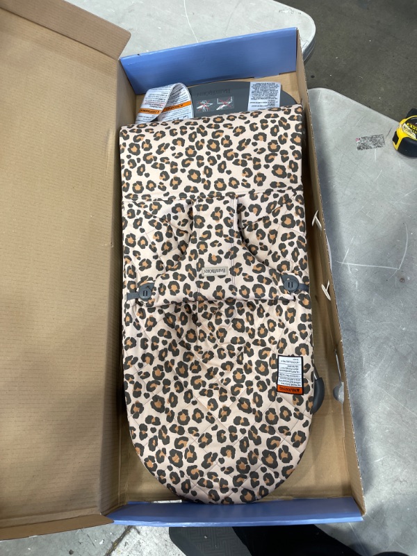 Photo 2 of BABYBJORN Bouncer Bliss - Beige/Leopard, Cotton, Classic Quilt, Dark Gray Frame
