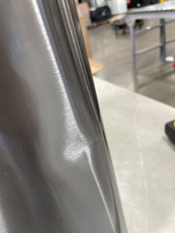 Photo 1 of ***STOCK PHOTO FOR REFERENCE, DEAMAGE SHOWN IN PICTURE*** Dual Step Trash Can & Recycle Bin, Stainless Steel, includes 2 Removable Inner Buckets, Soft Close Lid and...
