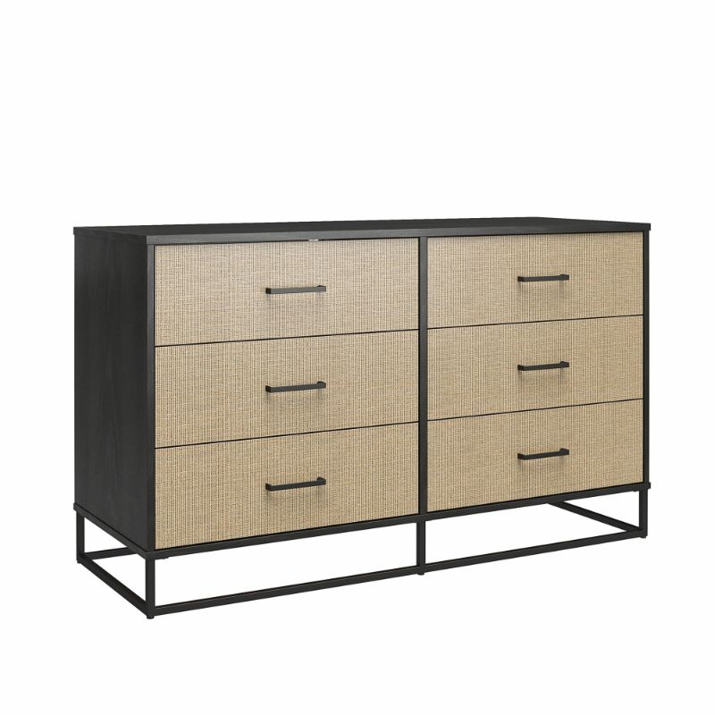 Photo 1 of ***INCOMPLETE, HARDWARE LOOSE IN BOX*** Kelly Transitional Rattan and Black Oak 6-Drawer Dresser
