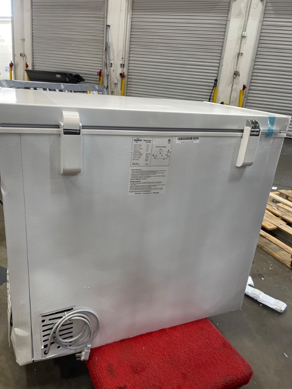 Photo 9 of ***TURNS ON BUT HAS A NOISE WHEN RUNNING, DAMAGE SHOWN IN PICTURE*** KTCF195 38" Chest Freezer with 6.9 Cu. Ft. Capacity Defrost Drain Adjustable Thermostat Metal Backboard Removable Storage Basket in
