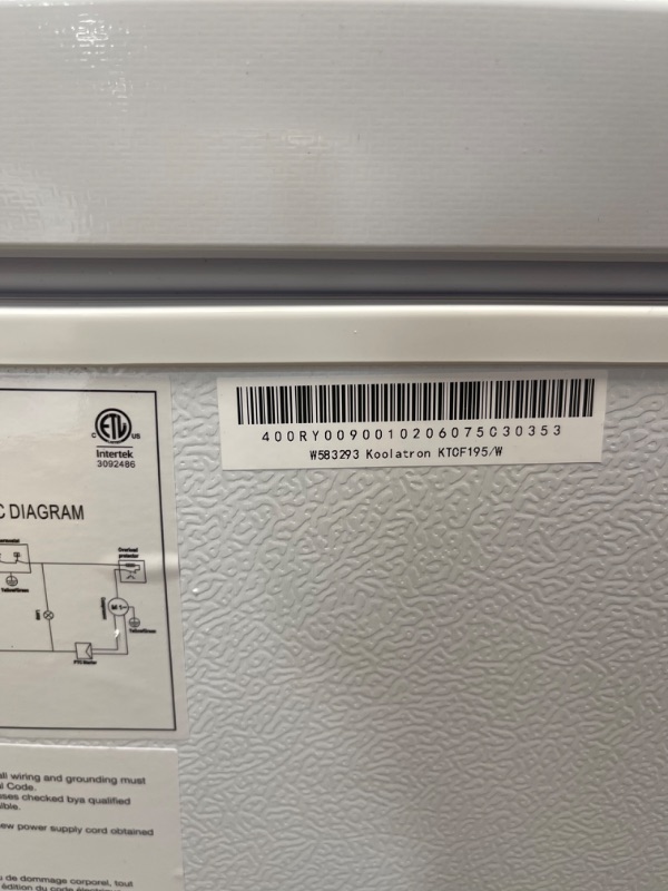 Photo 2 of ***TURNS ON BUT HAS A NOISE WHEN RUNNING, DAMAGE SHOWN IN PICTURE*** KTCF195 38" Chest Freezer with 6.9 Cu. Ft. Capacity Defrost Drain Adjustable Thermostat Metal Backboard Removable Storage Basket in
