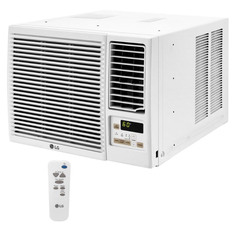 Photo 1 of ***DAMAGE SHOWN IN PICTURE*** LW8021HRSM 19" Smart Window Air Conditioner with 7500 BTU Cooling Capacity 3850 BTU Heating Capacity Remote Control and 2 Fan Speeds in White - 115

