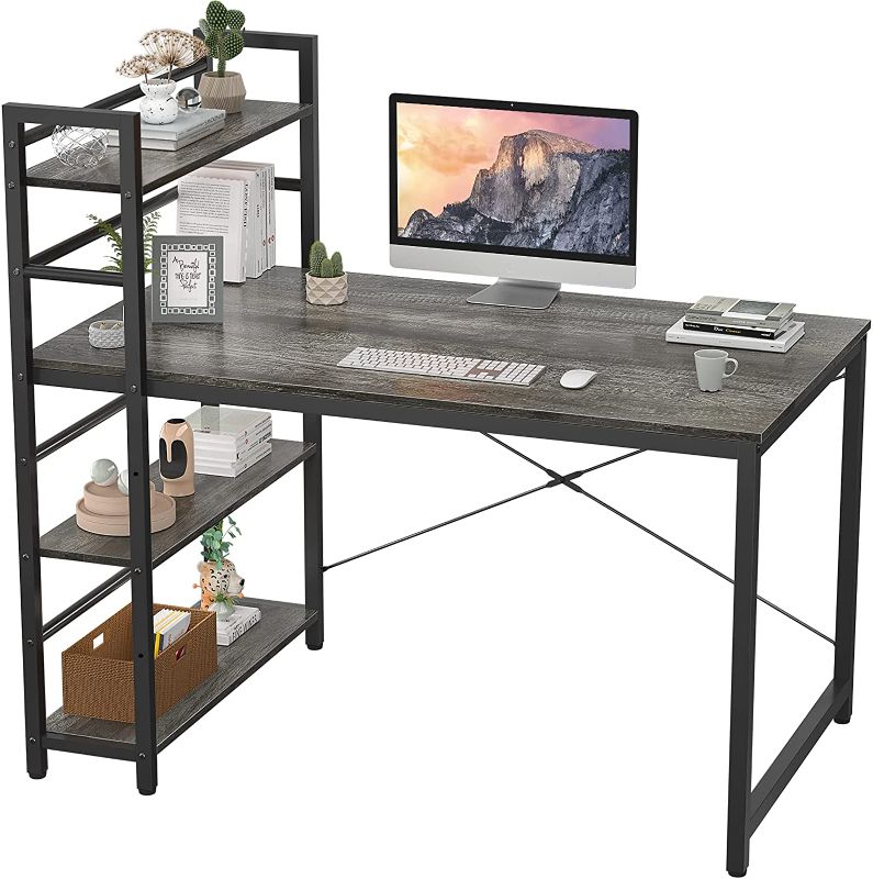 Photo 1 of ***INCOMPLETE, MISSING SHELVES*** Topfurny Computer Desk with Shelves, 47 inch Modern Writing Study Desk with Storage Shelf, Study Table Work Desk for Small Space Desk with Shelf Office Bookshelf Corner Desk Easy Assemble, Black Oak
