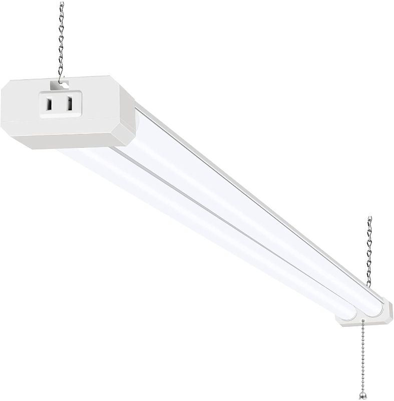 Photo 1 of ***DAMAGE SHOWN IN PICTURE*** hykolity 5000K LED Shop Light Linkable, 4FT Daylight 42W LED Ceiling Lights for Garages, Workshops, Basements,hanging or FlushMount, Power Cord W/ Built-in ON/Off Switch, 4200lm, ETL- 1 Pack
