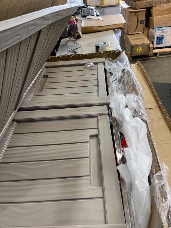 Photo 1 of ***INCOMPLETE, HARDWARE LOOSE IN BOX*** YITAHOME 120 Gallon Outdoor Storage Deck Box, Large Resin Patio Storage for Outdoor Pillows, Garden Tools and Pool Supplies, Waterproof, Lockable (Light Brown)
