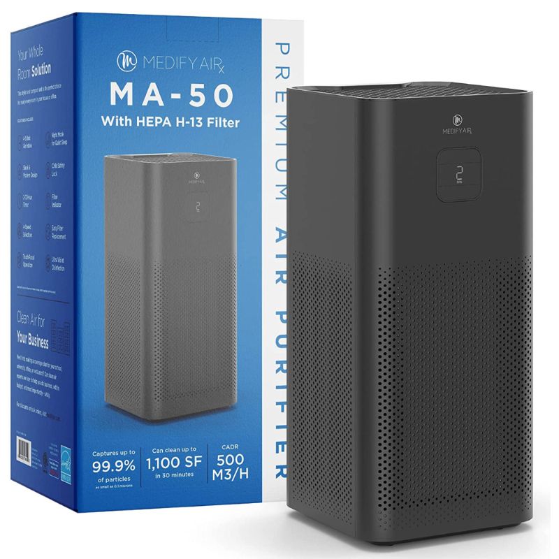 Photo 1 of ***TESTED, WORKS*** Medify MA-50 Air Purifier with H13 True HEPA Filter with UV | 1100 sq ft Coverage | for Allergens, Smoke, Smokers, Dust, Odors, Pollen, Pet Dander | Quiet 99.9% Removal to 0.1 Microns | Black, 1-Pack
