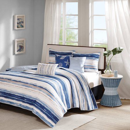 Photo 1 of (TORN MATERIAL)
Madison Park MP13-2425 Marina 6 Piece Quilted Coverlet Set - Blue; Full and Queen
