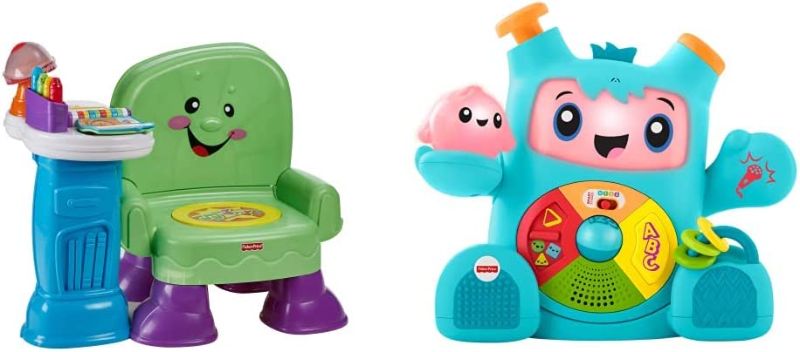 Photo 1 of Fisher-Price Laugh & Learn Song & Story Learning Chair, Interactive Musical Toddler Toy with 3 Ways to Play [Amazon Exclusive] , Green & Dance and Groove Rockit Interactive Musical Infant Toy
