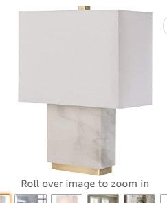 Photo 1 of Rivet Mid-Century Modern Rectangle Living Room Table Lamp with LED Light Bulb, 17"H, White Marble and Brass