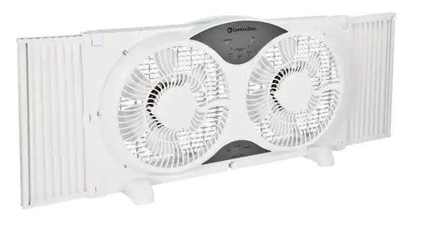 Photo 1 of 9 in. 3-Speed Expandable Reversible Twin Window Fan with Remote Control and Removable Cover and Bug Screen