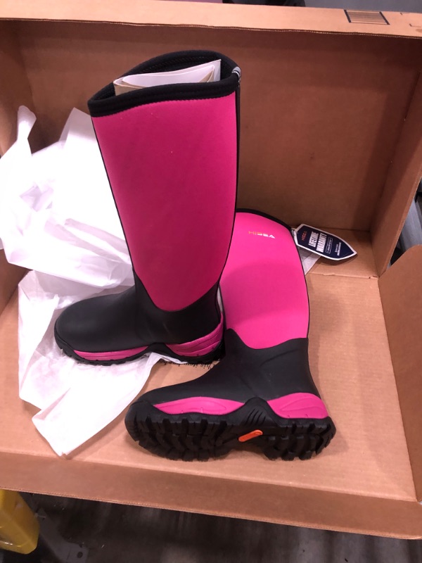 Photo 2 of HISEA Women's Winter Boots Arctic Snow Tall Boots Rubber Neoprene Working Boot Pink/Black Size 5 