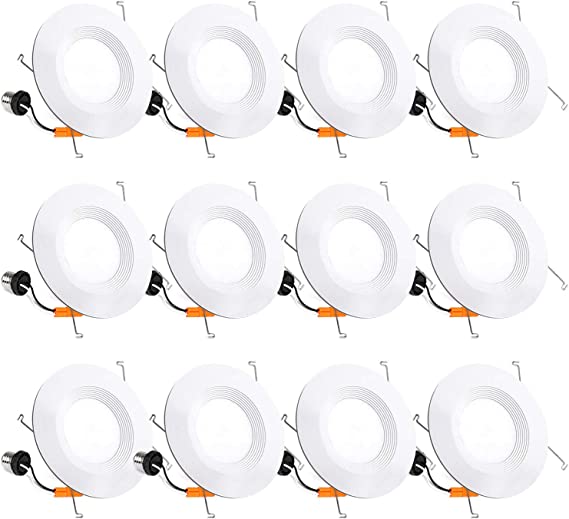 Photo 1 of 12 Pack 4 Inch LED Recessed Lighting, Baffle Trim, CRI90, 15W=100W, 1100lm, 5000K Daylight White, Dimmable Recessed Lighting, Damp Rated LED Recessed Downlight, ETL Listed
