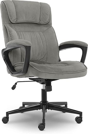 Photo 1 of Serta Executive Office Chair Ergonomic Computer Upholstered Layered Body Pillows, Contoured Lumbar Zone, Base, Fabric, Black/Grey
