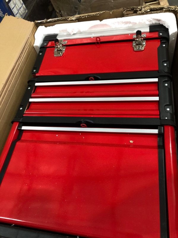 Photo 2 of **DAMAGED**BIG RED TRJF-C305ABD Torin Garage Workshop Organizer: Portable Steel and Plastic Stackable Rolling Upright Trolley Tool Box with 3 Drawers, Red
