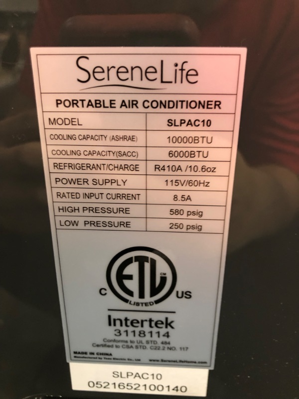 Photo 4 of SereneLife SLPAC10 Portable Air Conditioner Compact Home AC Cooling Unit with Built-in Dehumidifier & Fan Modes, Quiet Operation, Includes Window Mount Kit, 10,000 BTU, White
