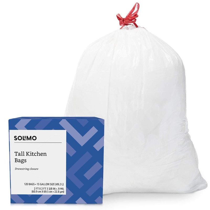 Photo 1 of Amazon Brand - Solimo Tall Kitchen Drawstring Trash Bags, 13 Gallon, 120 Count
