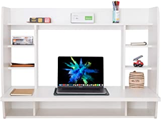 Photo 1 of Basicwise Wall Mount Laptop Office Desk with Shelves, White,
