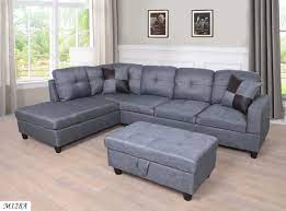 Photo 1 of **box 1 only** MEGA Furnishing 3 PC Sectional Sofa Set, Gray Linen Lift -Facing Chaise with Free Storage Ottoman
