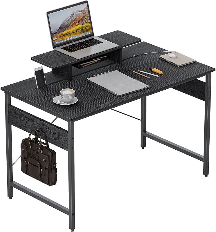 Photo 1 of Cubicubi Small Computer Desk 40" Home Office Desk with Storage Table, Modern Writing Style PC Table with Mobile Phone Bracket and Hooks, Black
