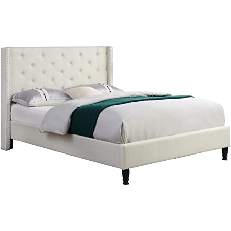 Photo 1 of **box 1 only** Home Life Premiere Classics Cloth Light Beige Cream Linen 51" Tall Headboard Platform Bed with Slats Queen - Complete Bed 5 Year Warranty Included- 007
