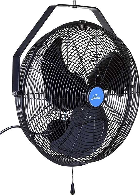 Photo 1 of iLIVING Wall Mounted Variable Speed Indoor/Outdoor Weatherproof Fan, Industrial grade for Patio, Greenhouse, Garage, Workshop, and Loading Dock, Black (Outdoor 18")
