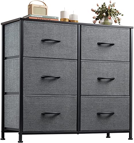 Photo 1 of  Fabric Dresser for Bedroom, 6 Drawer Double Dresser, Storage Tower with Fabric Bins, Chest of Drawers for Closet, Living Room, Hallway, Nursery, BLACK
