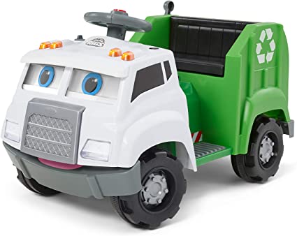 Photo 1 of Kid Trax Real Rigs Toddler Recycling Truck Interactive Ride On Toy, Kids Ages 1.5-4 Years, 6 Volt Battery and Charger, Sound Effects, 9 Recycling Accessories Included (KT1535TG) , Green