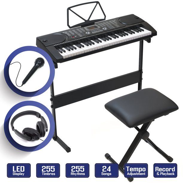 Photo 1 of 61-Key Electronic Keyboard Piano with Stand, Stool, Headphones and Microphone