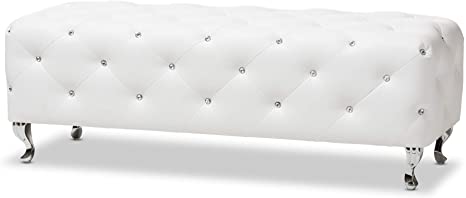 Photo 1 of Baxton Studio Stella Crystal Tufted Modern Bench, White, 54(L) X19(W) X19.5(H)
