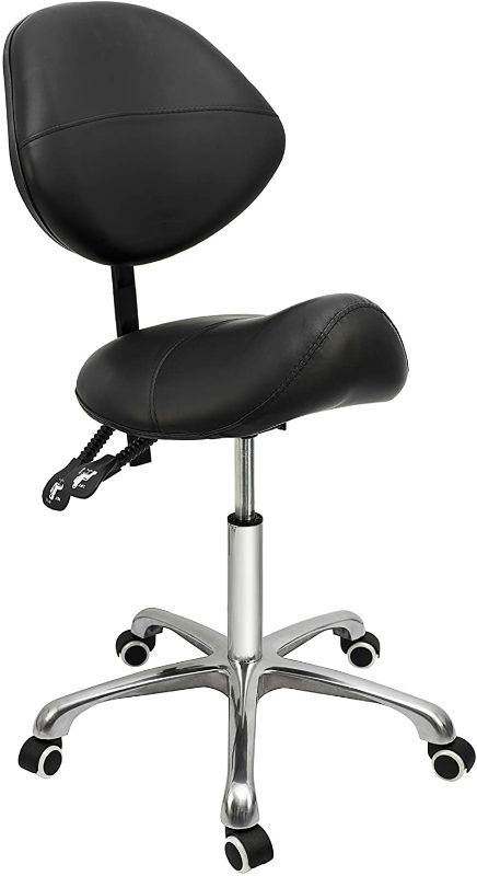 Photo 1 of Grace & Grace Professional Saddle Stool Series with Backrest Hydraulic Swivel Comfortable Ergonomic with Heavy Duty Metal Base for Clinic Dentist Spa Massage Salons Studio (Without Footrest, Black)
