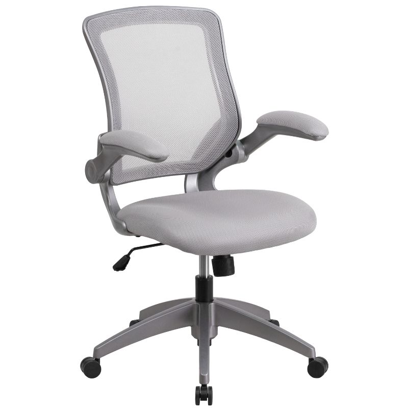 Photo 1 of Flash Furniture Mid-Back Gray Mesh Swivel Ergonomic Task Office Chair with Gray Frame and Flip-Up Arms
