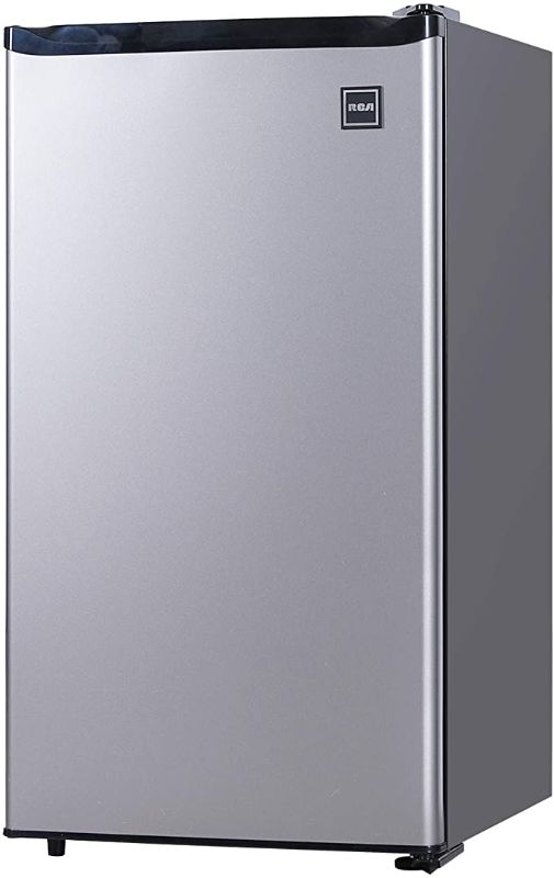 Photo 1 of RCA RFR322-B RFR322 3.2 Cu Ft Single Door Compact Mini Fridge Refrigerator, Platinum, Stainless
