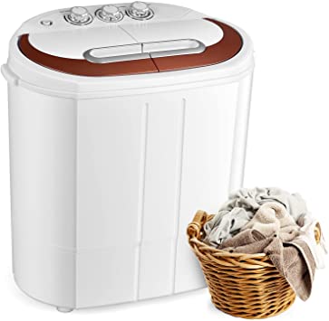 Photo 1 of Tiktun Mini Compact Twin Tub XPB30-1288S Portable Washing Machine, White and Brown
