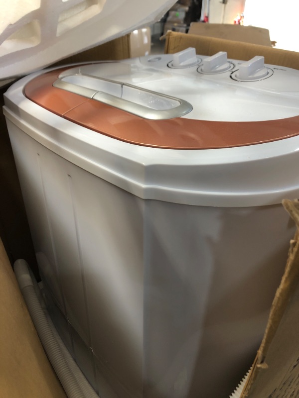 Photo 2 of Tiktun Mini Compact Twin Tub XPB30-1288S Portable Washing Machine, White and Brown
