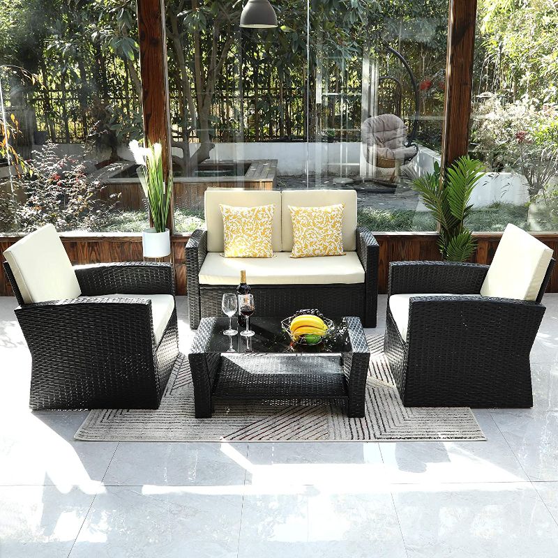 Photo 1 of **ONLY BOX 2 OF 2**
YITAHOME 4 Pieces Patio Furniture Set, PE Rattan Wicker Sectional Outdoor Furniture, Patio Conversation Set with Cushions and Table for Porch Lawn Garden Backyard Poolside Balcony, Black
