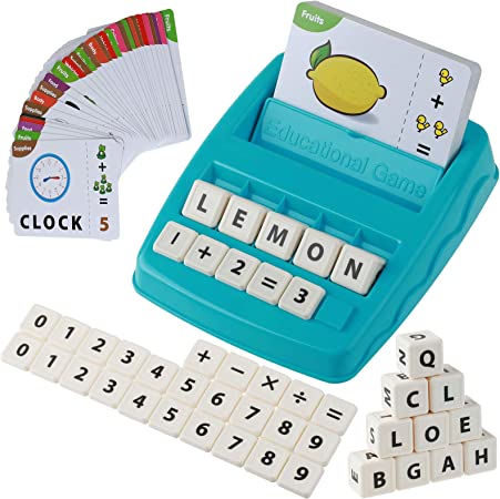 Photo 1 of 2 in 1 Matching Letter Number Games - Teaches Word Recognition, Spelling, and Increases Memory?Preschool Learning Educational Toys for Boys Girls Age 3-8 Years Words Spelling Math Learning Toy (Blue)
