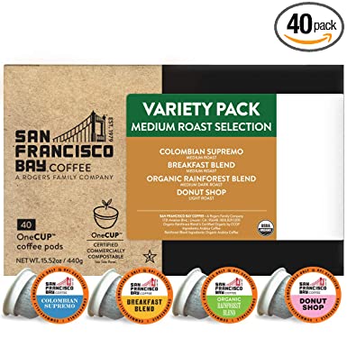 Photo 1 of **EXPIRES DEC2022** SF Bay Coffee OneCUP Medium Roast Variety Pack 40 Ct Compostable Coffee Pods, K Cup Compatible including Keurig 2.0
