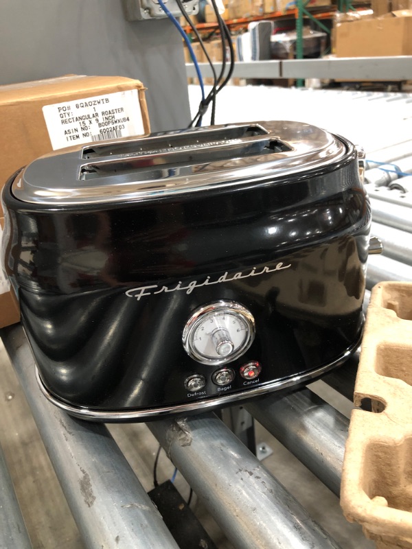 Photo 2 of Frigidaire ETO102-BLACK, 2 Slice Toaster, Retro Style, Wide Slot for Bread, English Muffins, Croissants, and Bagels, 5 Adjustable Toast Settings, Cancel and Defrost, 900w, Black
