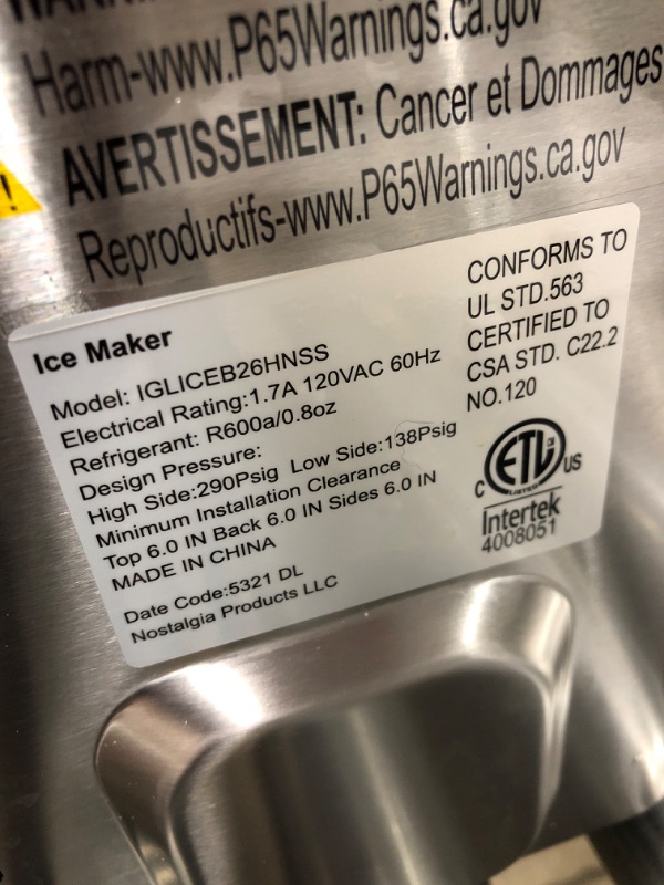 Photo 4 of ***PARTS ONLY***
Igloo ice maker stainless steel