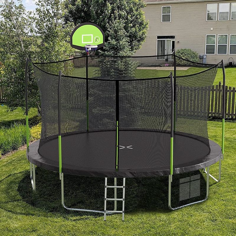 Photo 1 of ***INCOMPETE*** AOTOB 10FT  Trampoline with Safety Enclosure Net?Outdoor Trampoline with Basketball Hoop, Heavy Duty Jumping Mat and Spring Cover Padding for Kids and Adults, Storage Bag and Ladder 2 OF 2
