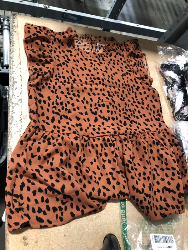 Photo 5 of *SIMILAR TO COVER PHOTO* Womens Short Sleeve Leopard Print Ruffle Blouse Shirt Top M 19" across waist 