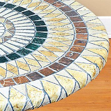 Photo 1 of Mosaic Tuscan Tile Custom Fit Elasticized Table Cover - Mosaic Vinyl Tile Table Cover - 36 - Heavy Duty Durability - Stretches To Fit 36 - 48 inches