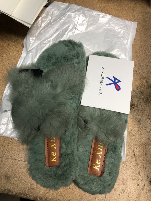 Photo 1 of Ariel & Rebecca Rabbit Fur Slides Slippers for Women Girls Home House Shoes Slip On Flats- SIZE 8.5 