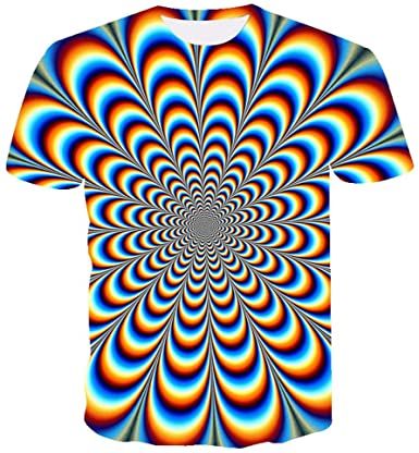Photo 1 of **2 of- Men's Graphic Optical Illusion T-Shirt Print Short Sleeve Daily Tops Basic Streetwear Rainbow- XXL
