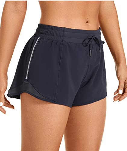 Photo 1 of KOJOOIN Womens 2 in 1 Running Shorts High Waist Drawstring Quick Dry Yoga Workout Gym Athletic Shorts Navy Blue (Large)