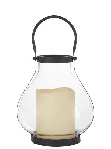 Photo 1 of 11 in. Glass Hurricane Lantern with Timer Candle
