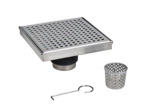 Photo 1 of **INCOMPLETE**
Designline 6 in. x 6 in. Stainless Steel Square Shower Drain with Square Pattern Drain Cover
